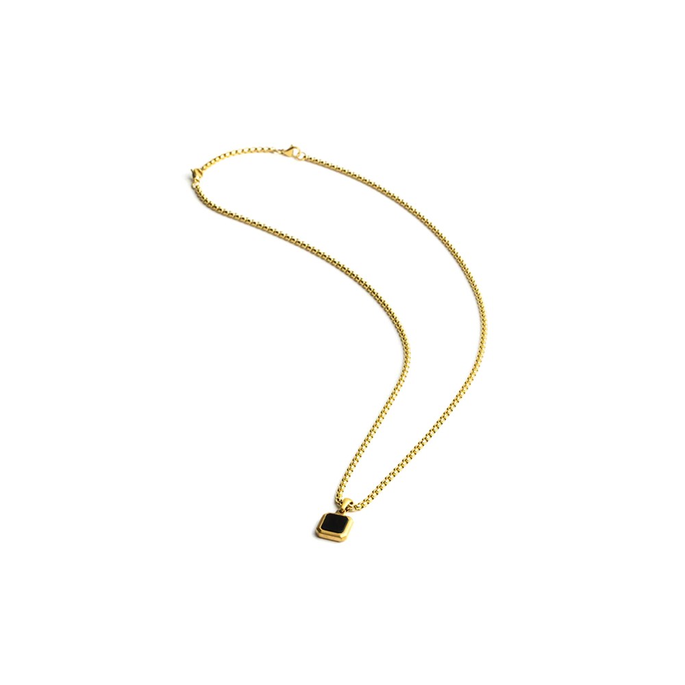 GEMINI BLACK AGATE STONE NECKLACE GOLD-PLATED