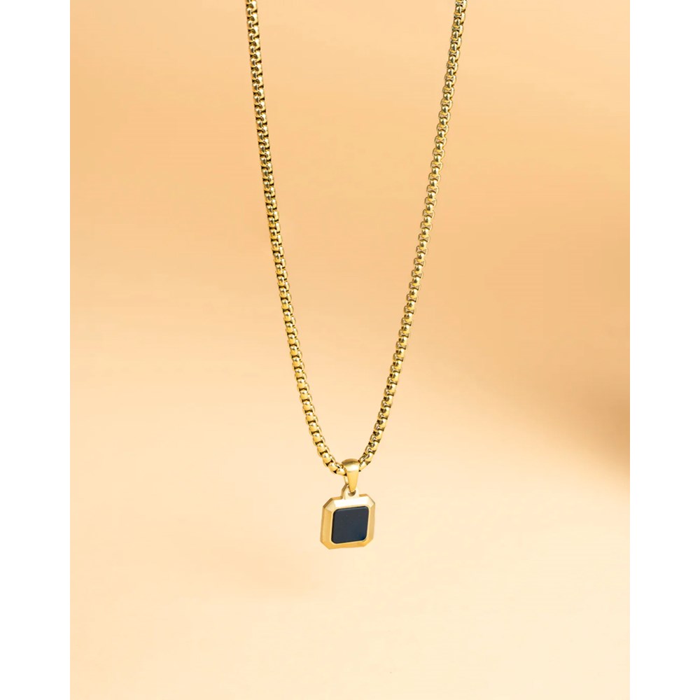 GEMINI BLACK AGATE STONE NECKLACE GOLD-PLATED