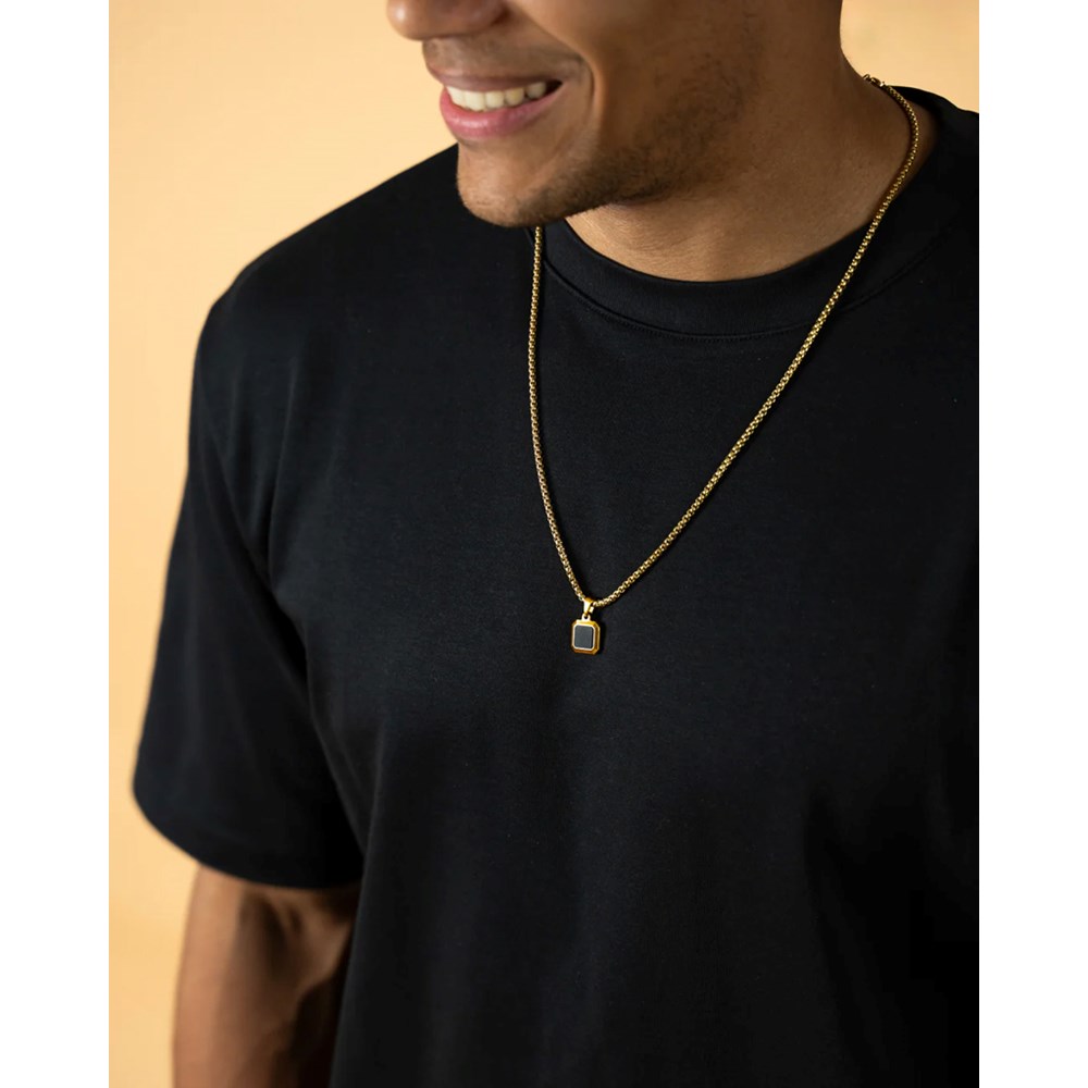 GEMINI BLACK AGATE STONE NECKLACE GOLD-PLATED