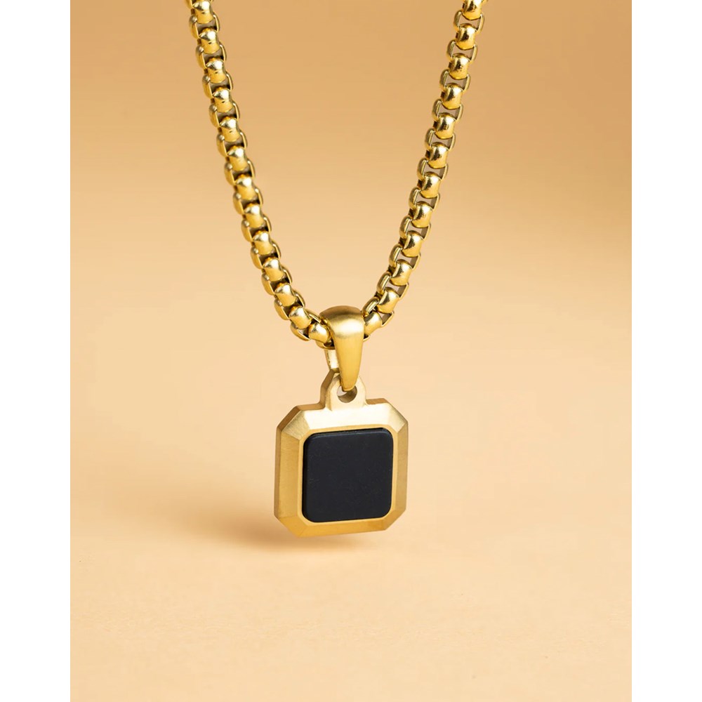 GEMINI BLACK AGATE STONE NECKLACE GOLD-PLATED
