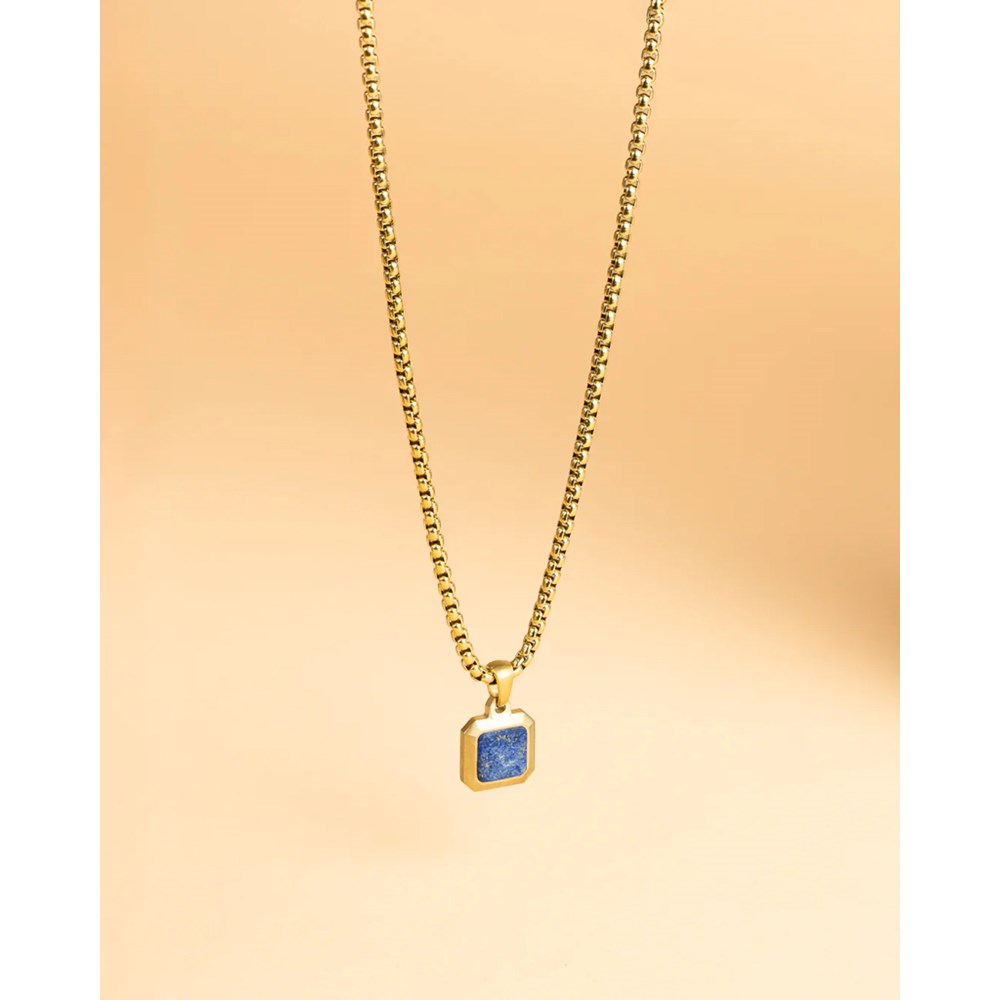 GEMINI LAPIS LAZULI STONE NECKLACE GOLD-PLATED