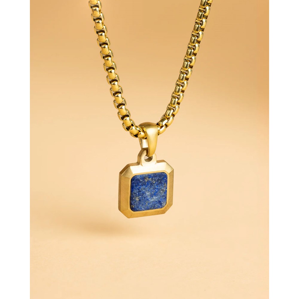 GEMINI LAPIS LAZULI STONE NECKLACE GOLD-PLATED
