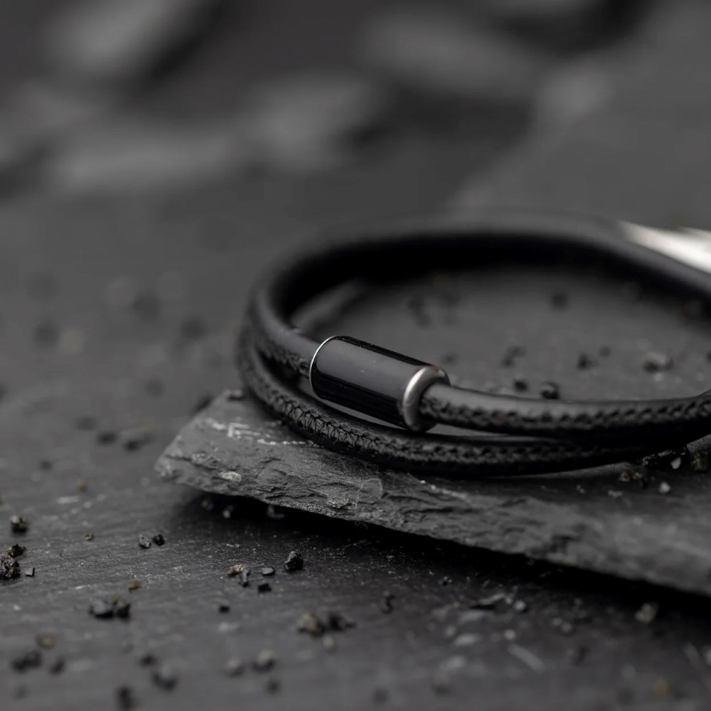 GEMINI ONYX STONE LEATHER BRACELET