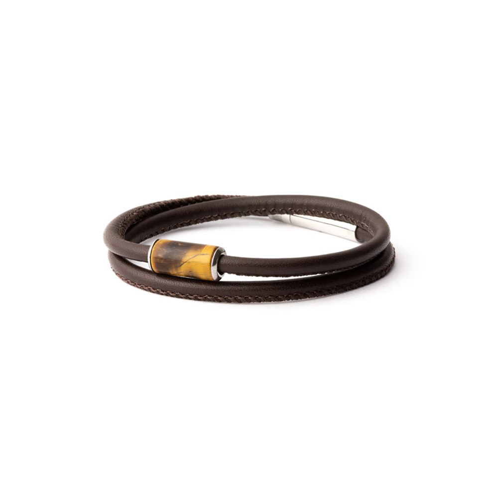 GEMINI TIGER EYE STONE LEATHER BRACELET