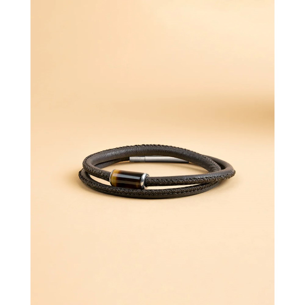 GEMINI TIGER EYE STONE LEATHER BRACELET