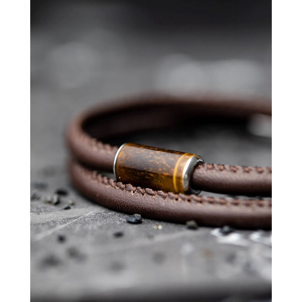 GEMINI TIGER EYE STONE LEATHER BRACELET