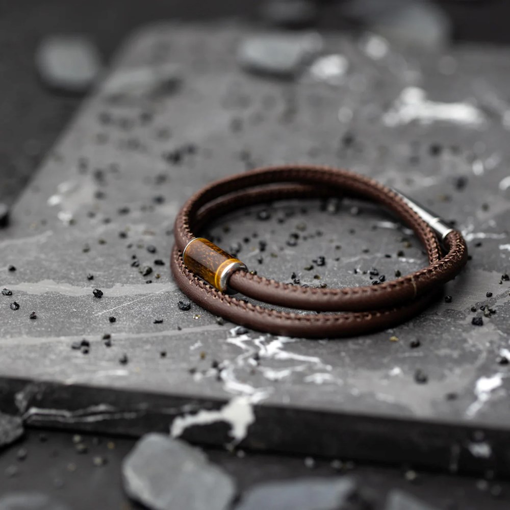 GEMINI TIGER EYE STONE LEATHER BRACELET