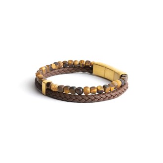 GEMINI TIGER EYE STONE LEATHER BRACELET