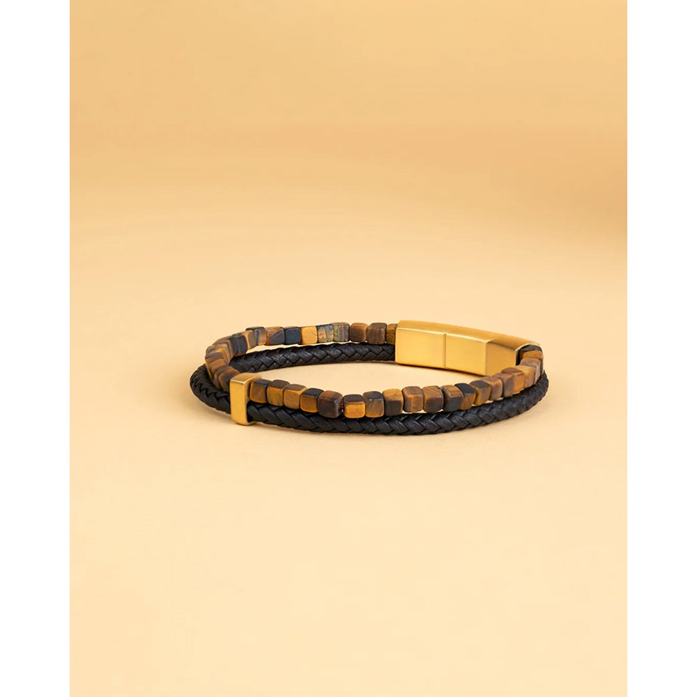 GEMINI TIGER EYE STONE LEATHER BRACELET
