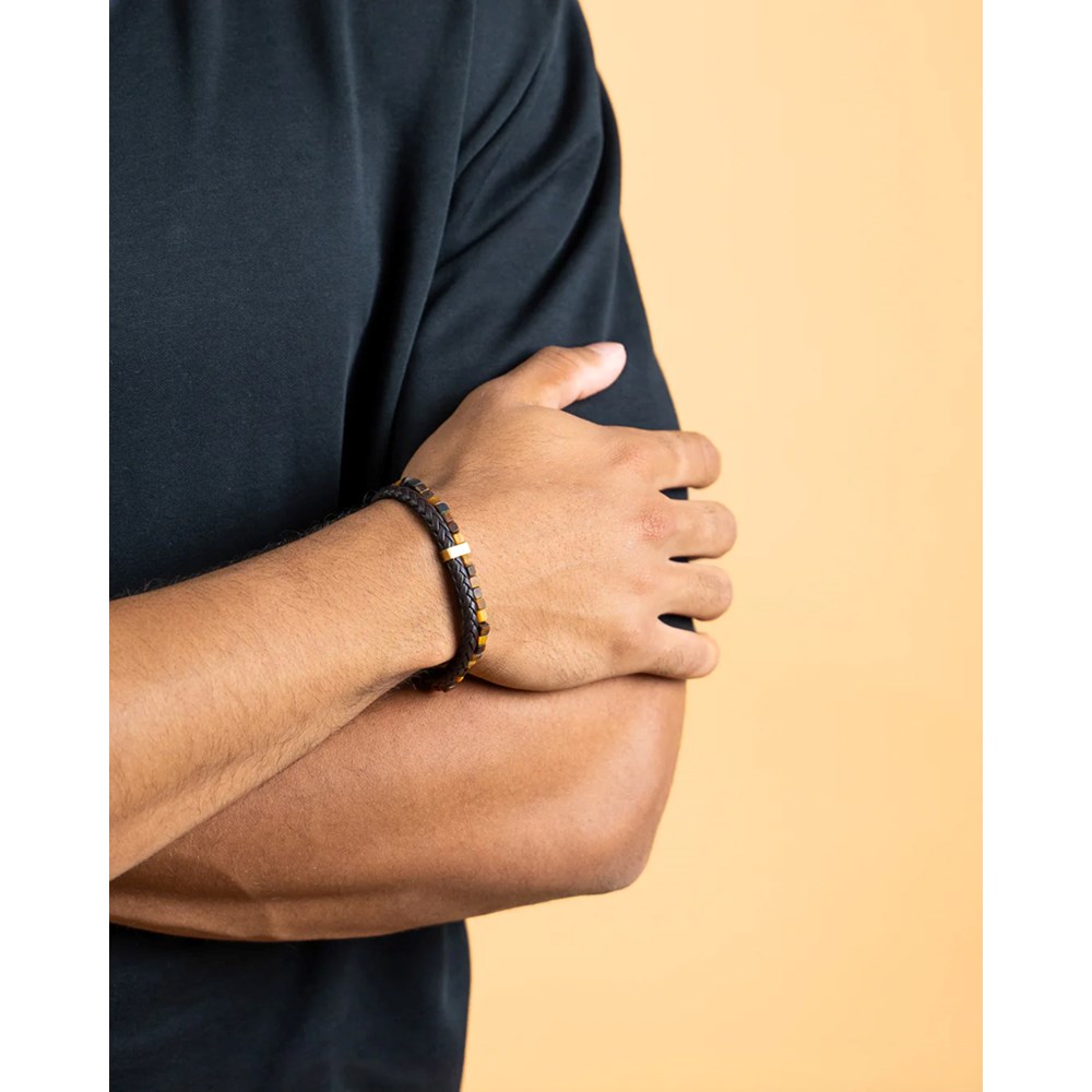 GEMINI TIGER EYE STONE LEATHER BRACELET