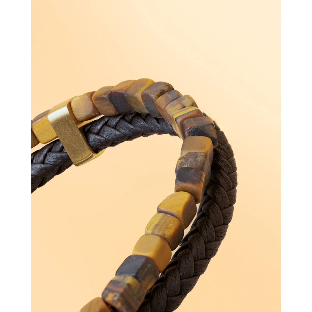 GEMINI TIGER EYE STONE LEATHER BRACELET
