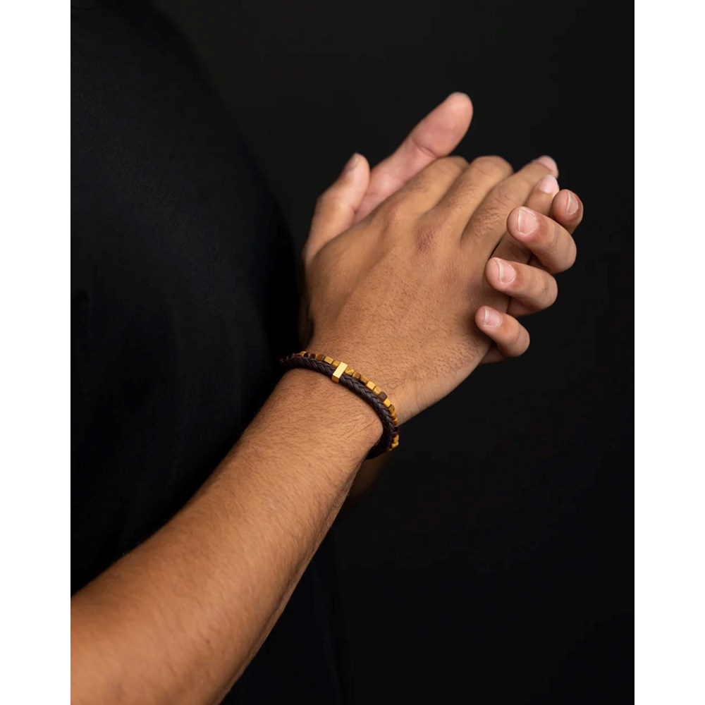 GEMINI TIGER EYE STONE LEATHER BRACELET