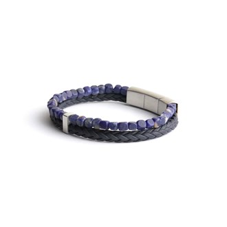 GEMINI BLUE SODALITE STONE LEATHER BRACELET