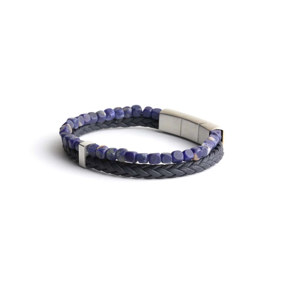 GEMINI BLUE SODALITE STONE LEATHER BRACELET