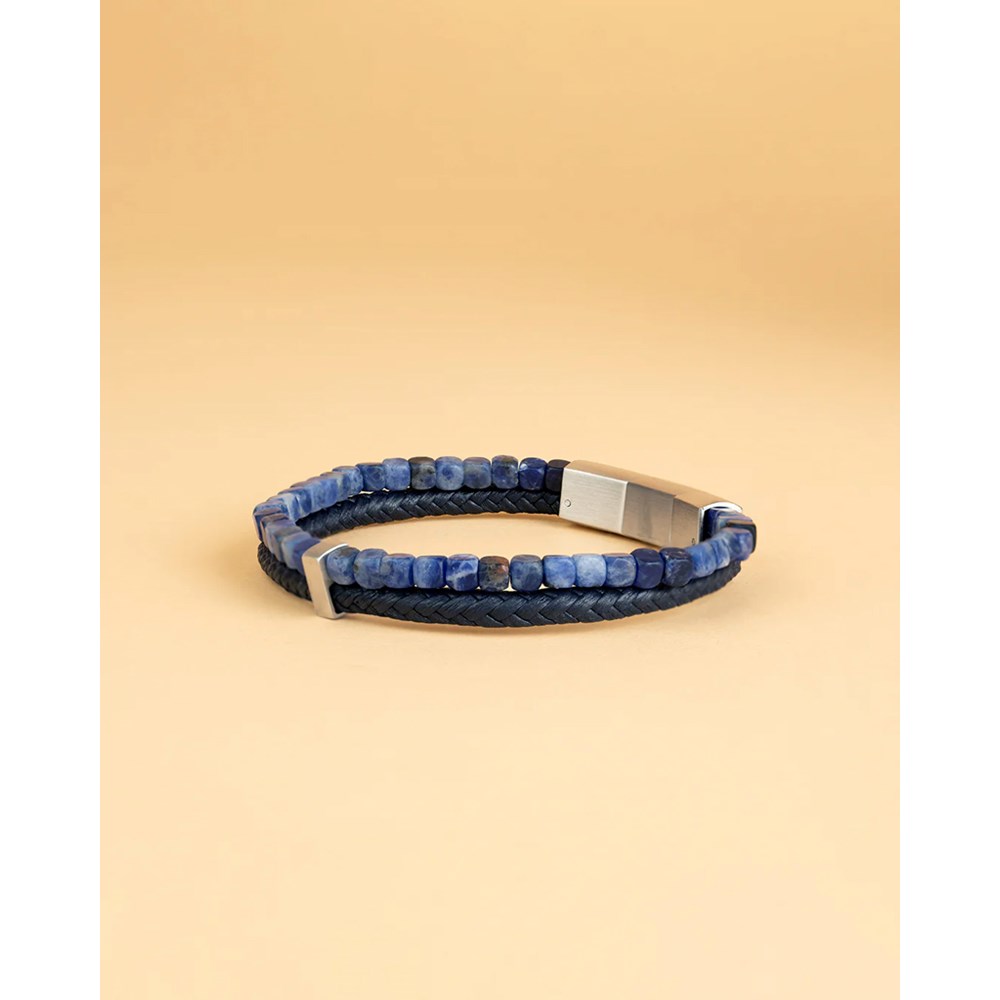 GEMINI BLUE SODALITE STONE LEATHER BRACELET