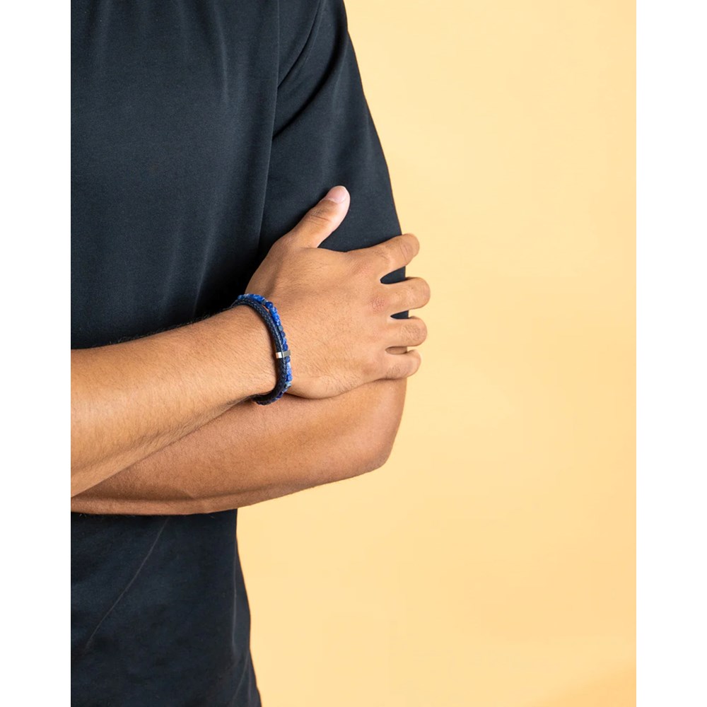 GEMINI BLUE SODALITE STONE LEATHER BRACELET