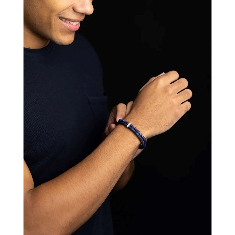 GEMINI BLUE SODALITE STONE LEATHER BRACELET