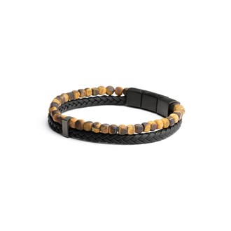 GEMINI TIGER EYE STONE LEATHER BRACELET