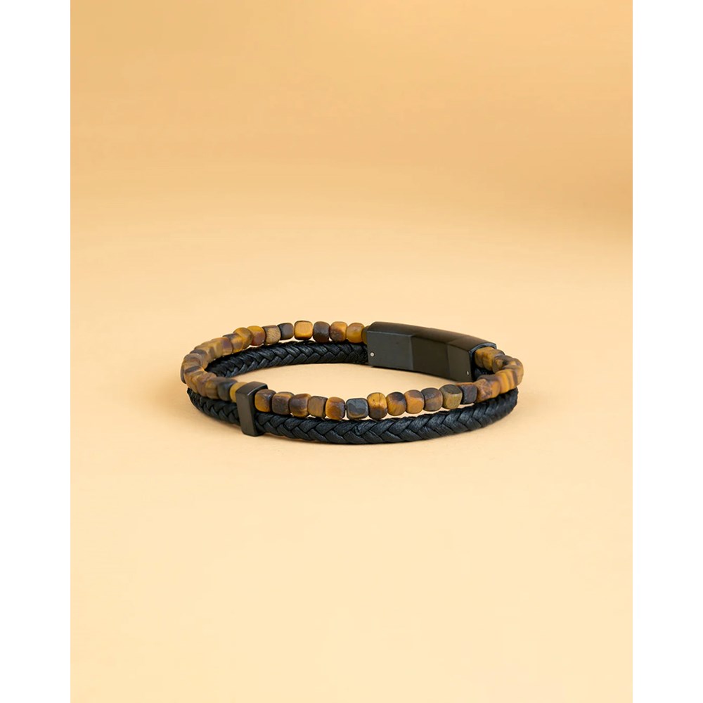 GEMINI TIGER EYE STONE LEATHER BRACELET