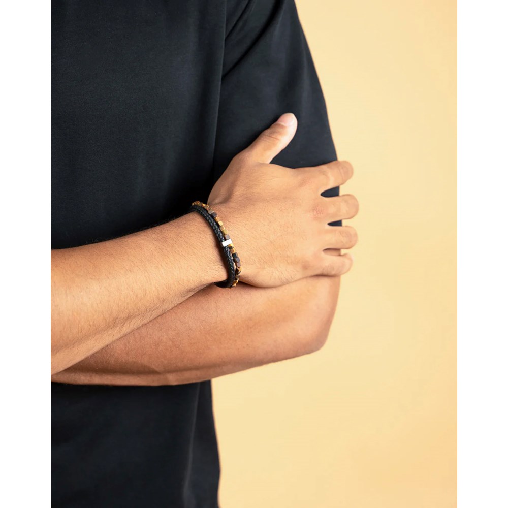GEMINI TIGER EYE STONE LEATHER BRACELET