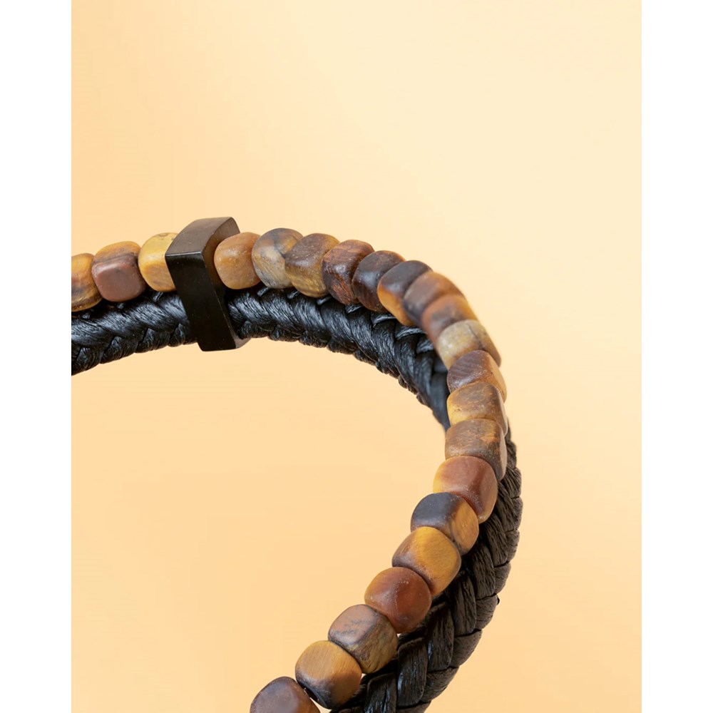 GEMINI TIGER EYE STONE LEATHER BRACELET