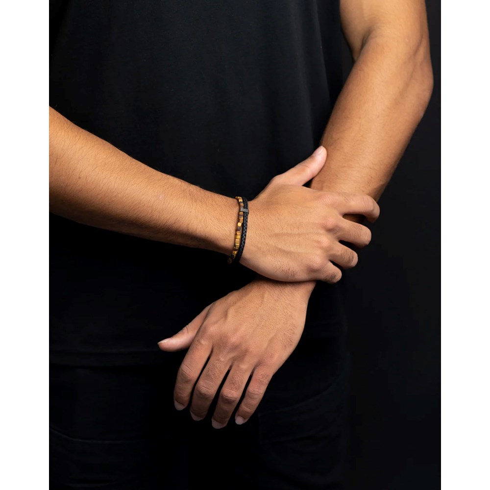 GEMINI TIGER EYE STONE LEATHER BRACELET