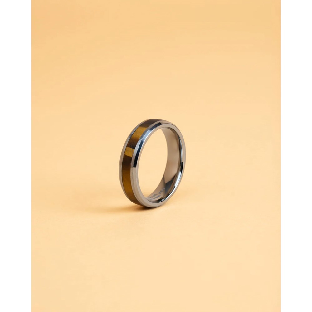 GEMINI TIGER EYE STONE TITANIUM RING