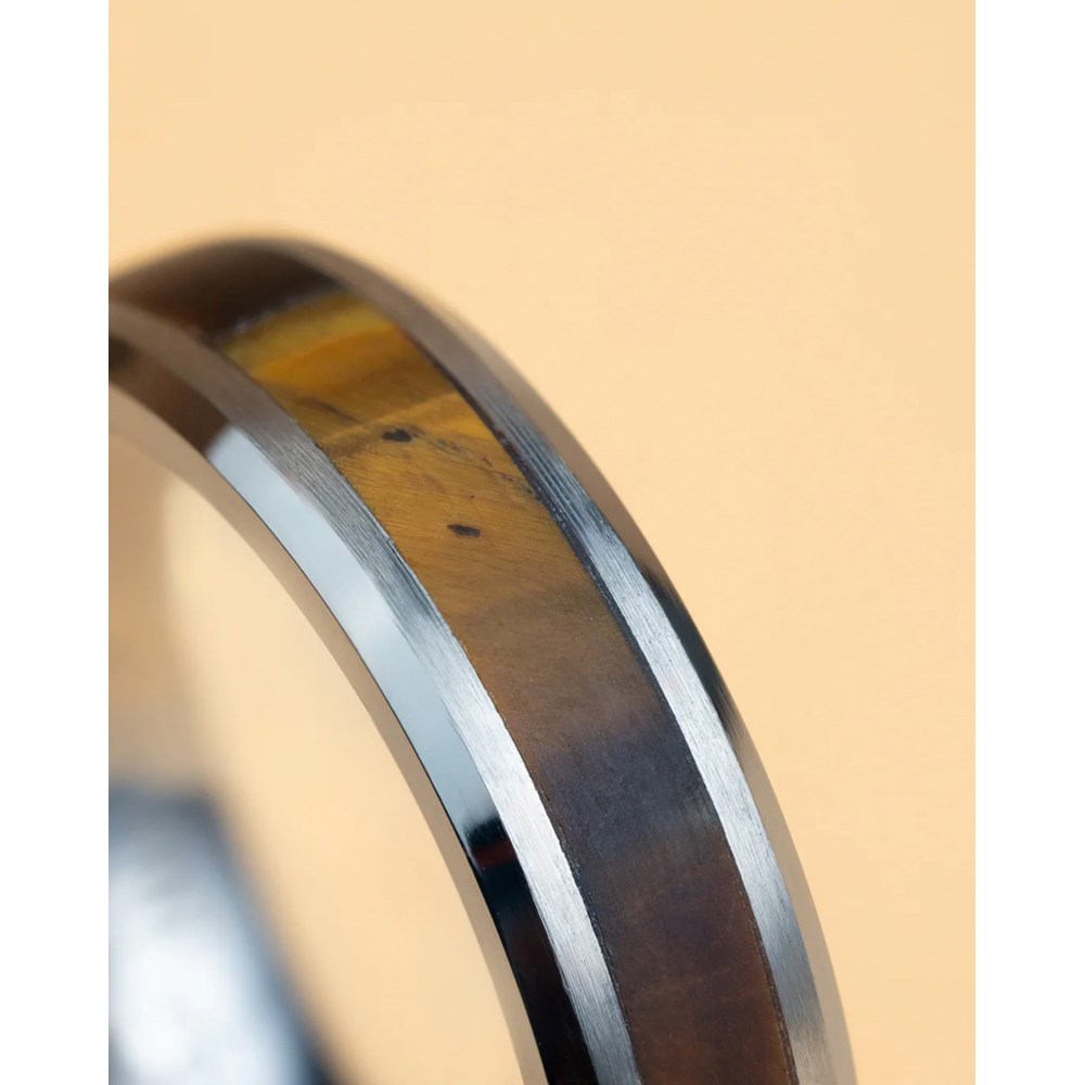GEMINI TIGER EYE STONE TITANIUM RING