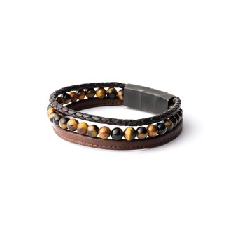 GEMINI TIGER EYE STONE NAPPA LEATHER BRACELET