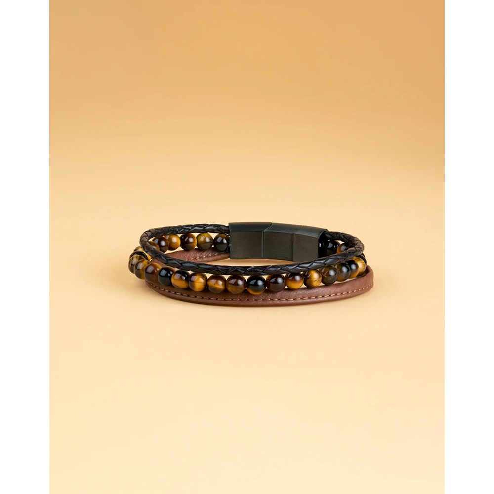 GEMINI TIGER EYE STONE NAPPA LEATHER BRACELET