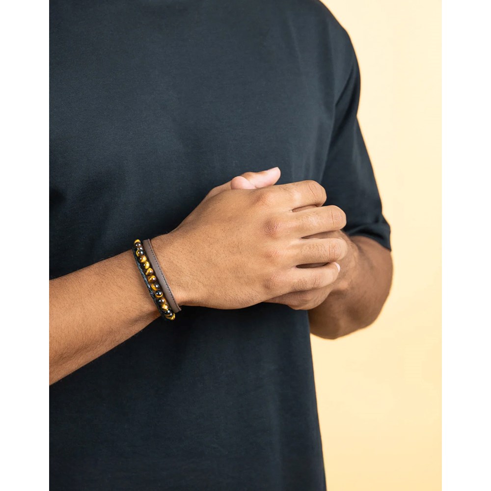 GEMINI TIGER EYE STONE NAPPA LEATHER BRACELET