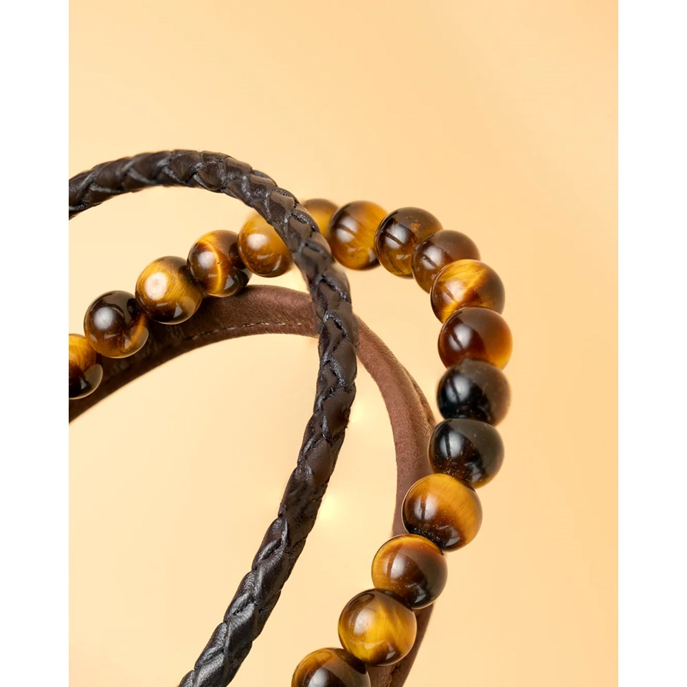 GEMINI TIGER EYE STONE NAPPA LEATHER BRACELET