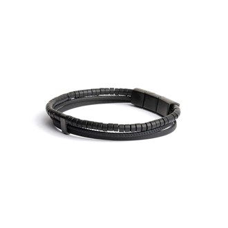 GEMINI BLACK AGATE STONE NAPPA LEATHER BRACELET