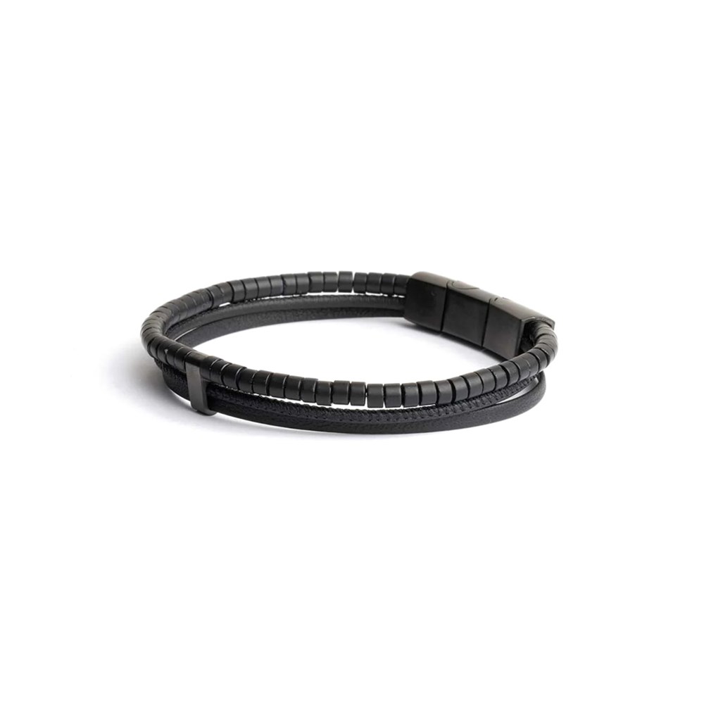 GEMINI BLACK AGATE STONE NAPPA LEATHER BRACELET