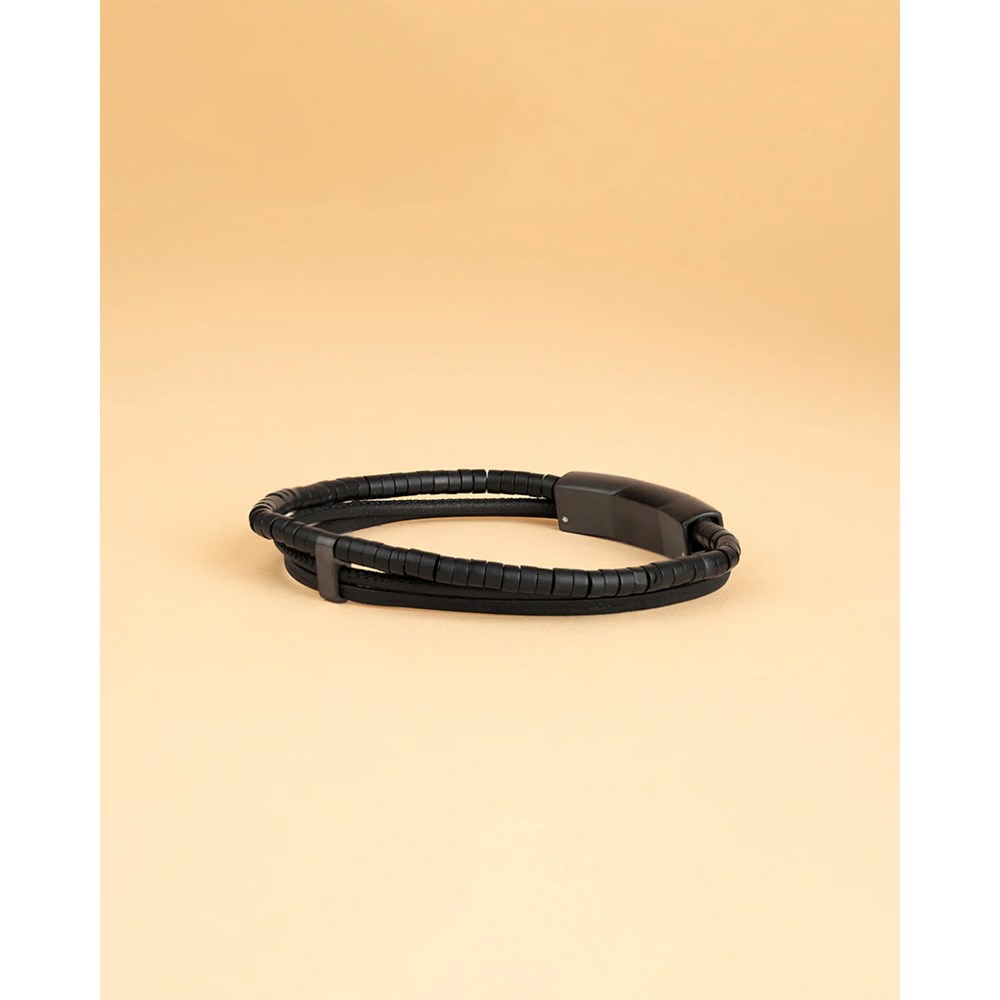GEMINI BLACK AGATE STONE NAPPA LEATHER BRACELET