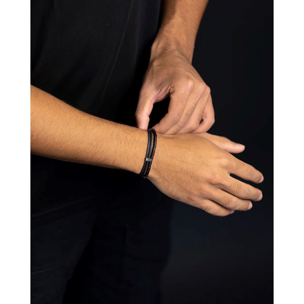 GEMINI BLACK AGATE STONE NAPPA LEATHER BRACELET