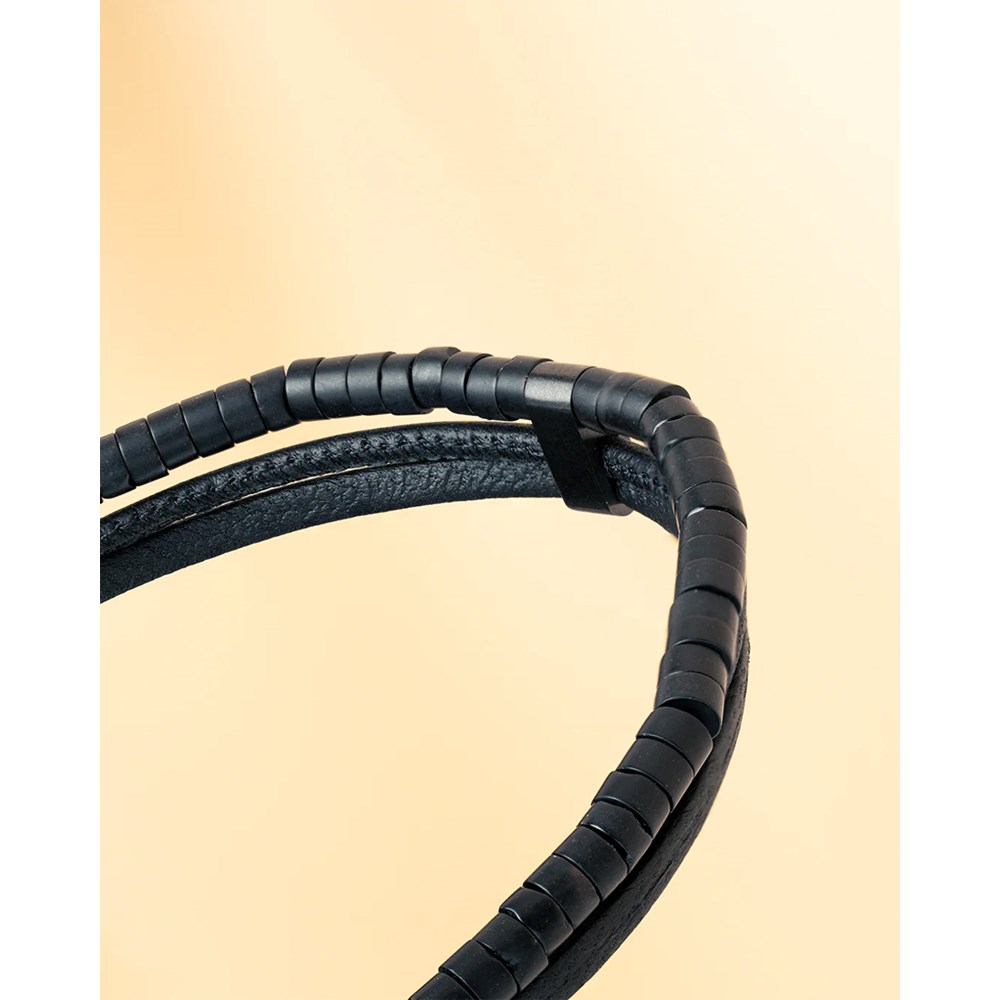 GEMINI BLACK AGATE STONE NAPPA LEATHER BRACELET