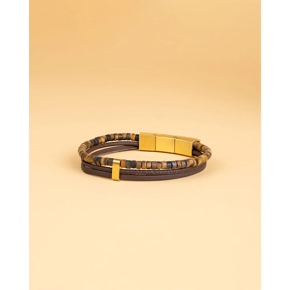 GEMINI TIGER EYE STONE NAPPA LEATHER BRACELET