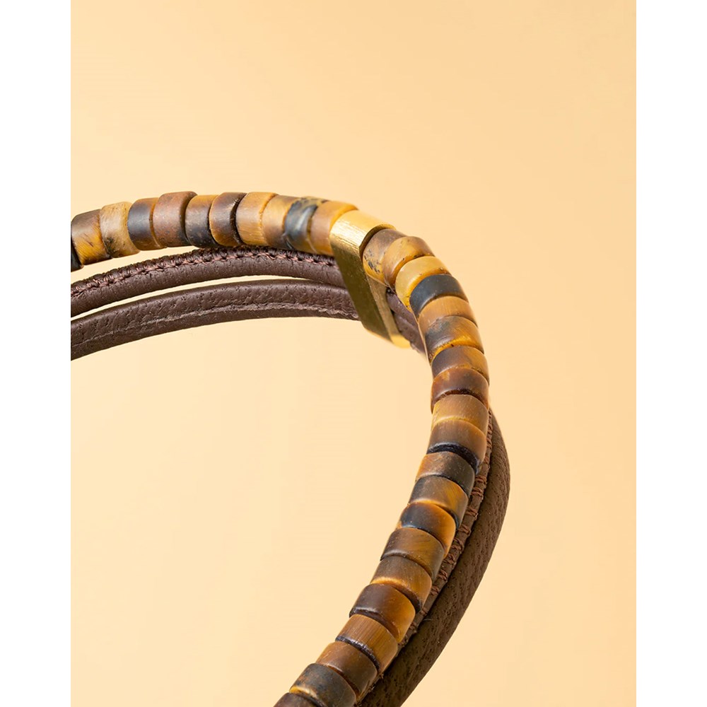 GEMINI TIGER EYE STONE NAPPA LEATHER BRACELET