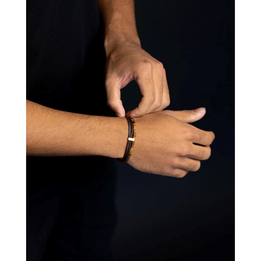 GEMINI TIGER EYE STONE NAPPA LEATHER BRACELET