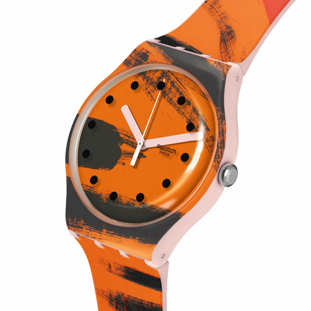 SWATCH BARNS-GRAHAM'S ORANGE AND RED ON PINK