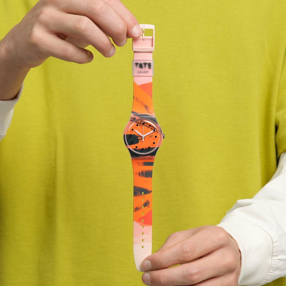 SWATCH BARNS-GRAHAM'S ORANGE AND RED ON PINK